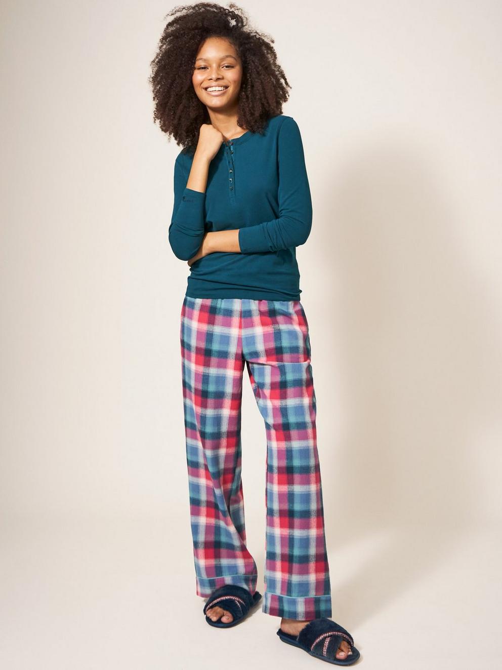 Hailey Henley PJ Top in MID TEAL - MODEL DETAIL