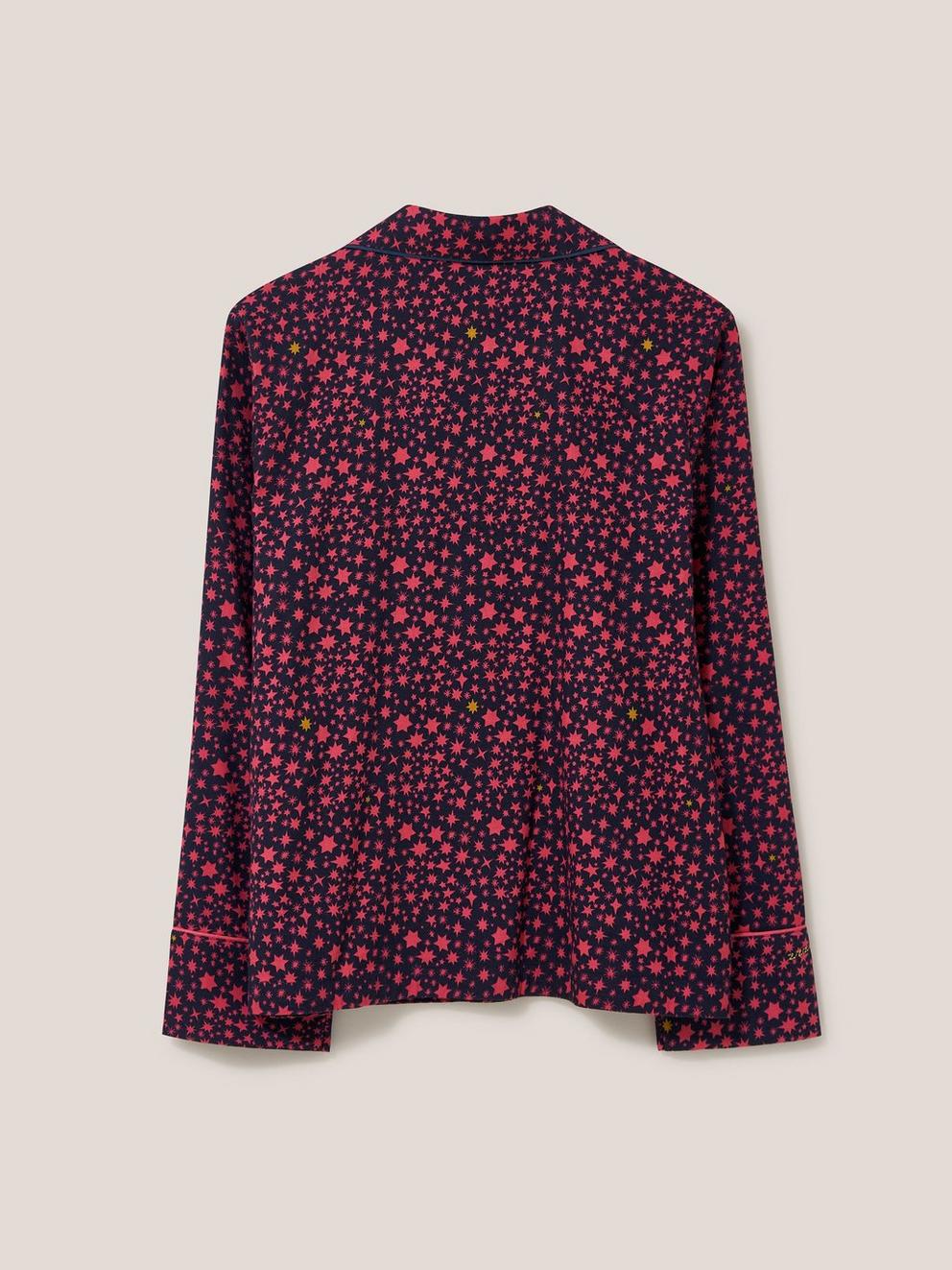 Nina Organic Long Sleeve PJ Shirt in NAVY MULTI - FLAT BACK