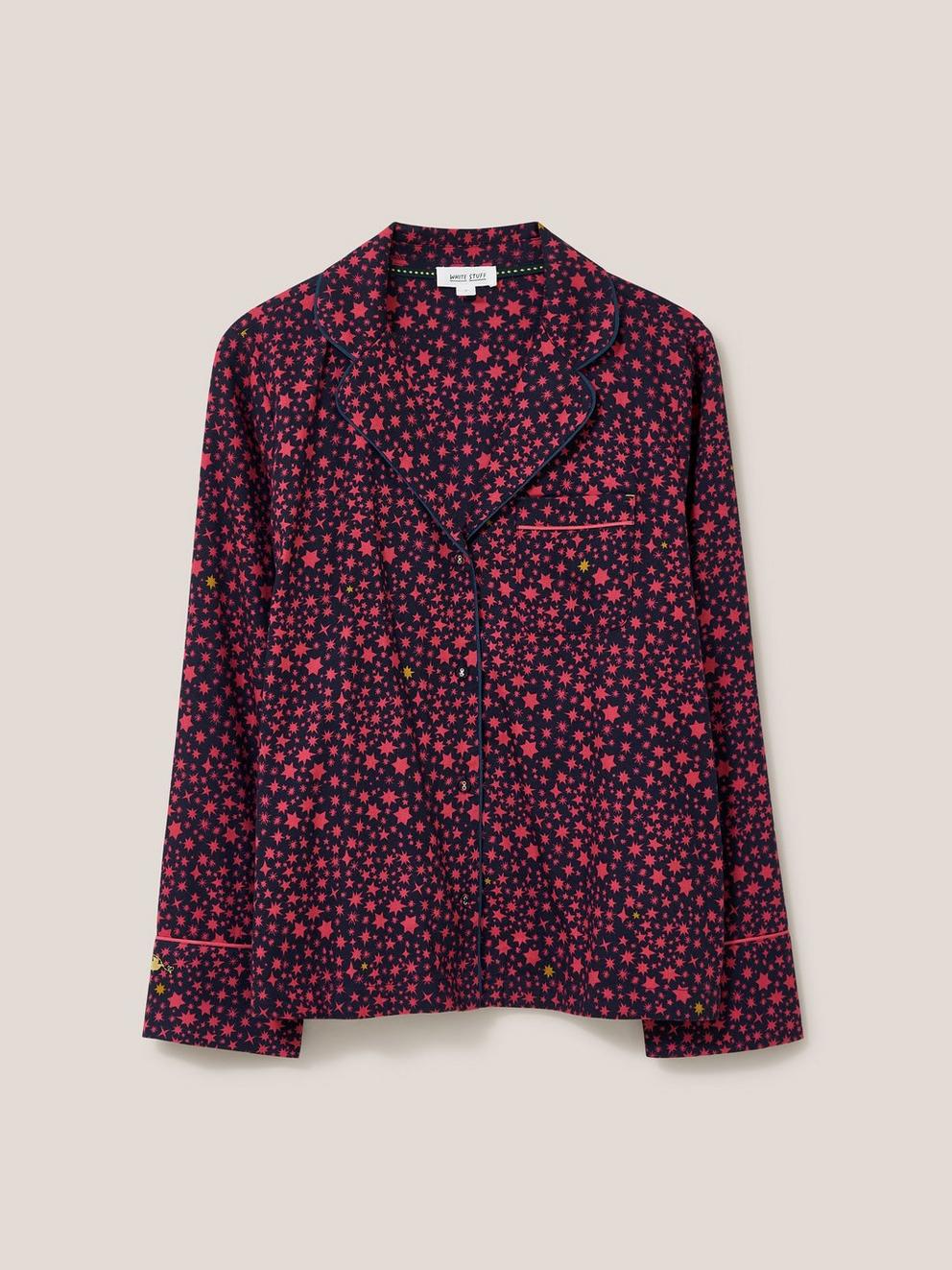 Nina Organic Long Sleeve PJ Shirt in NAVY MULTI - FLAT FRONT