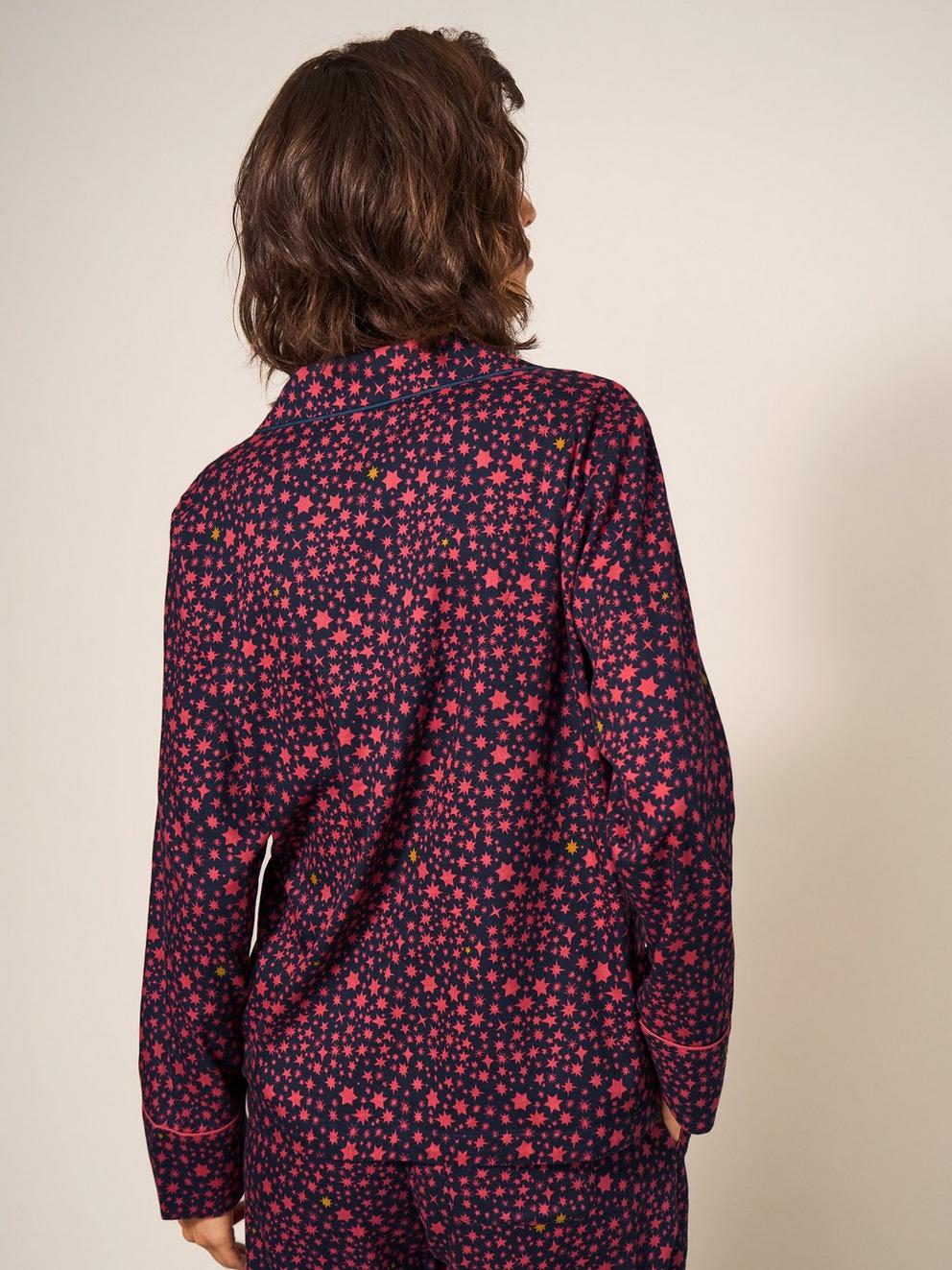 Nina Organic Long Sleeve PJ Shirt in NAVY MULTI - MODEL BACK