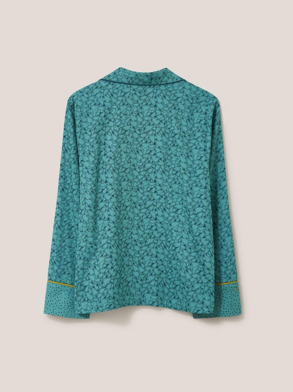 Nina Organic Long Sleeve PJ Shirt in TEAL MLT - FLAT BACK