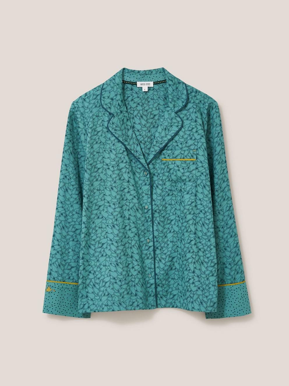 Nina Organic Long Sleeve PJ Shirt in TEAL MLT - FLAT FRONT