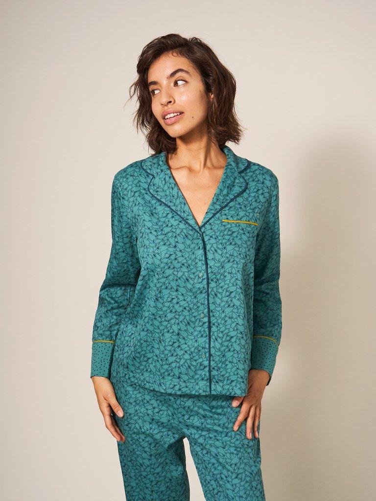 Nina Organic PJ Shirt in TEAL MLT - LIFESTYLE