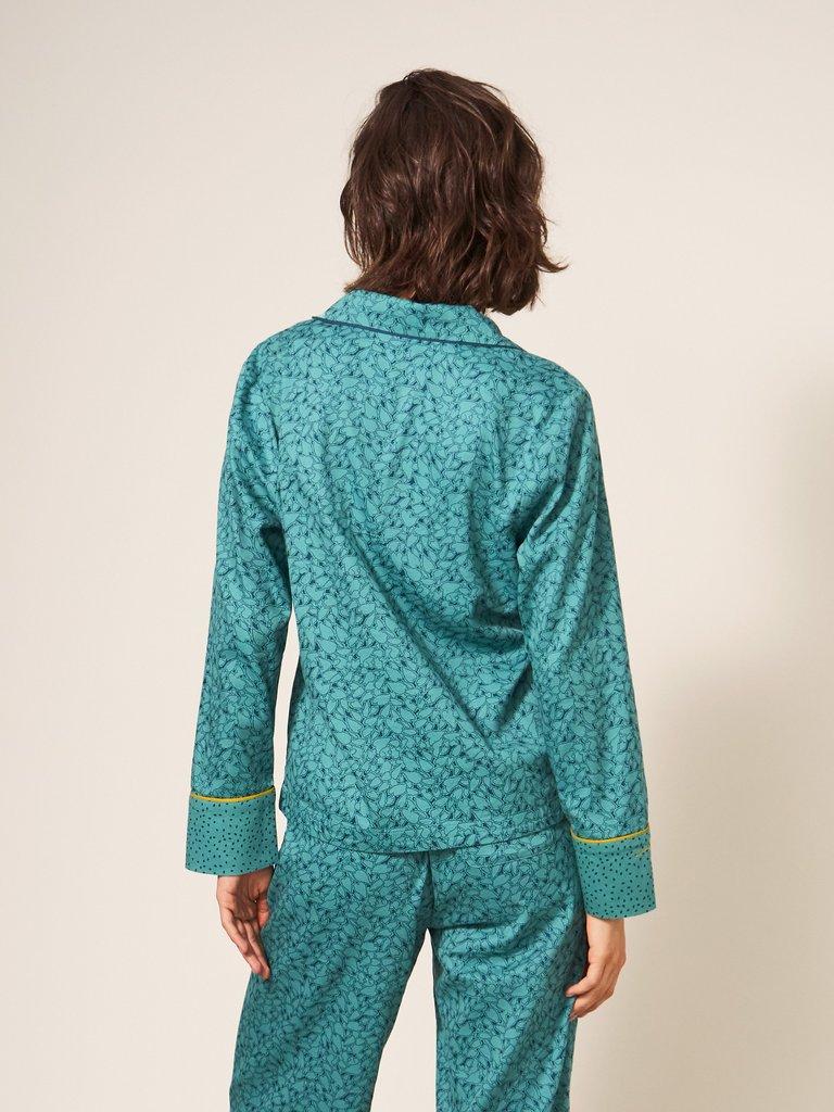 Nina Organic Long Sleeve PJ Shirt in TEAL MLT - MODEL BACK