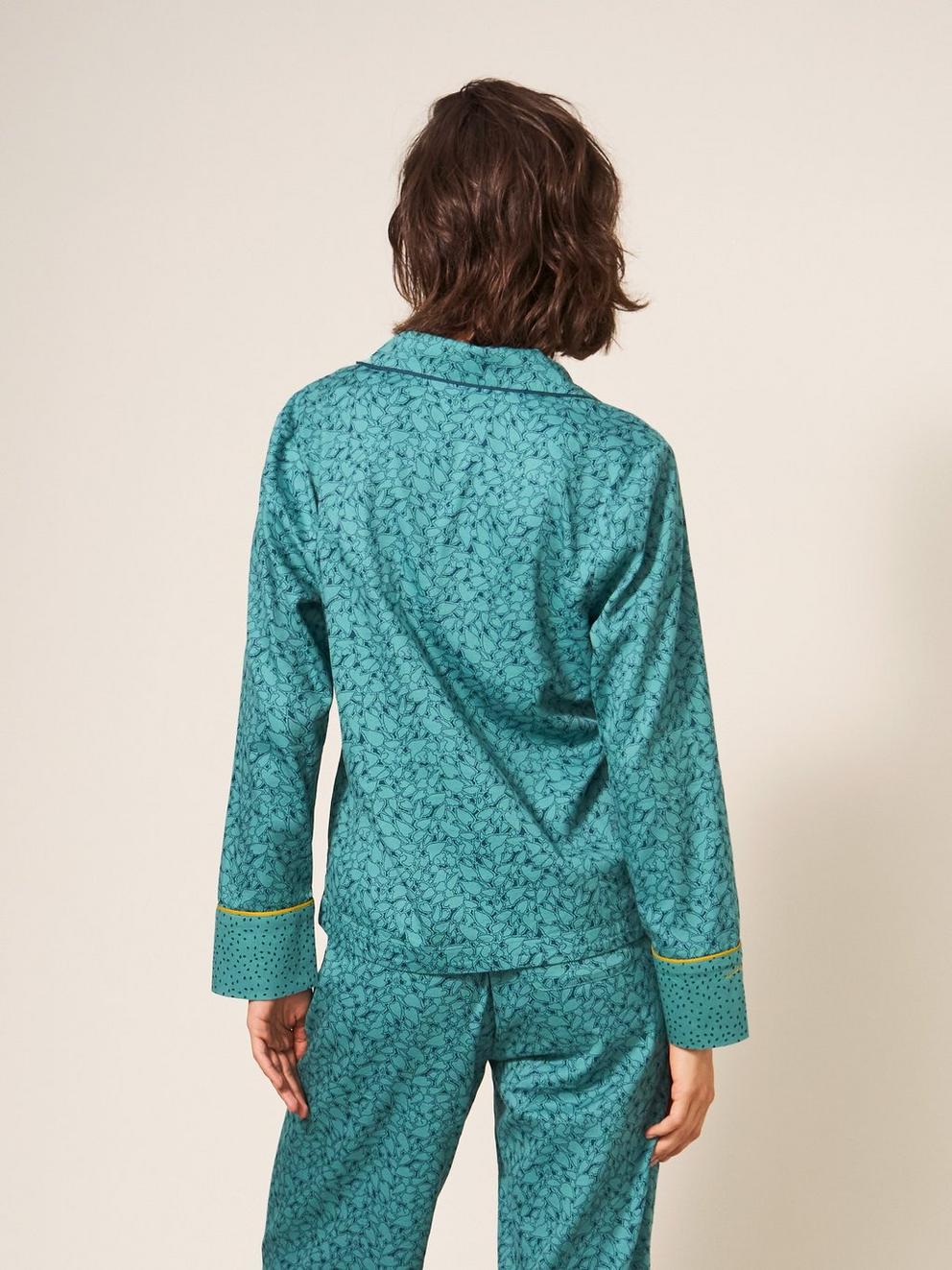 Nina Organic Long Sleeve PJ Shirt in TEAL MLT - MODEL BACK