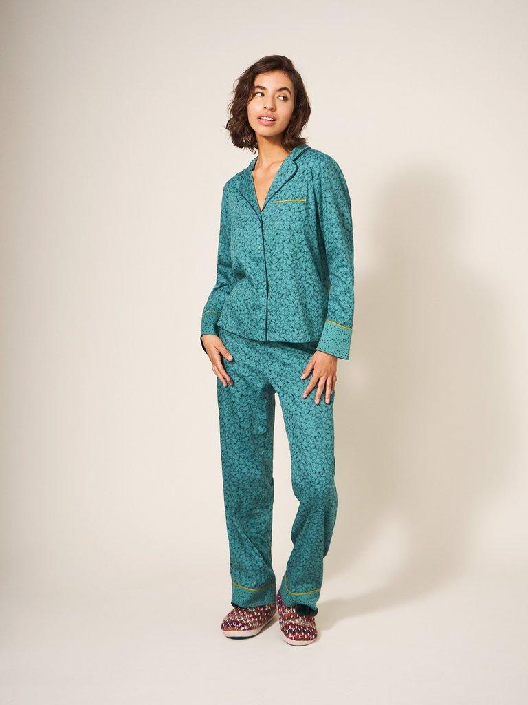 Nina Organic PJ Shirt in TEAL MLT - MODEL FRONT