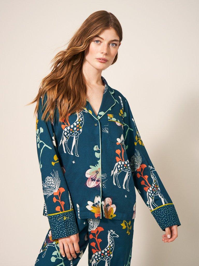 Nina Organic PJ Shirt in TEAL PRINT | White Stuff