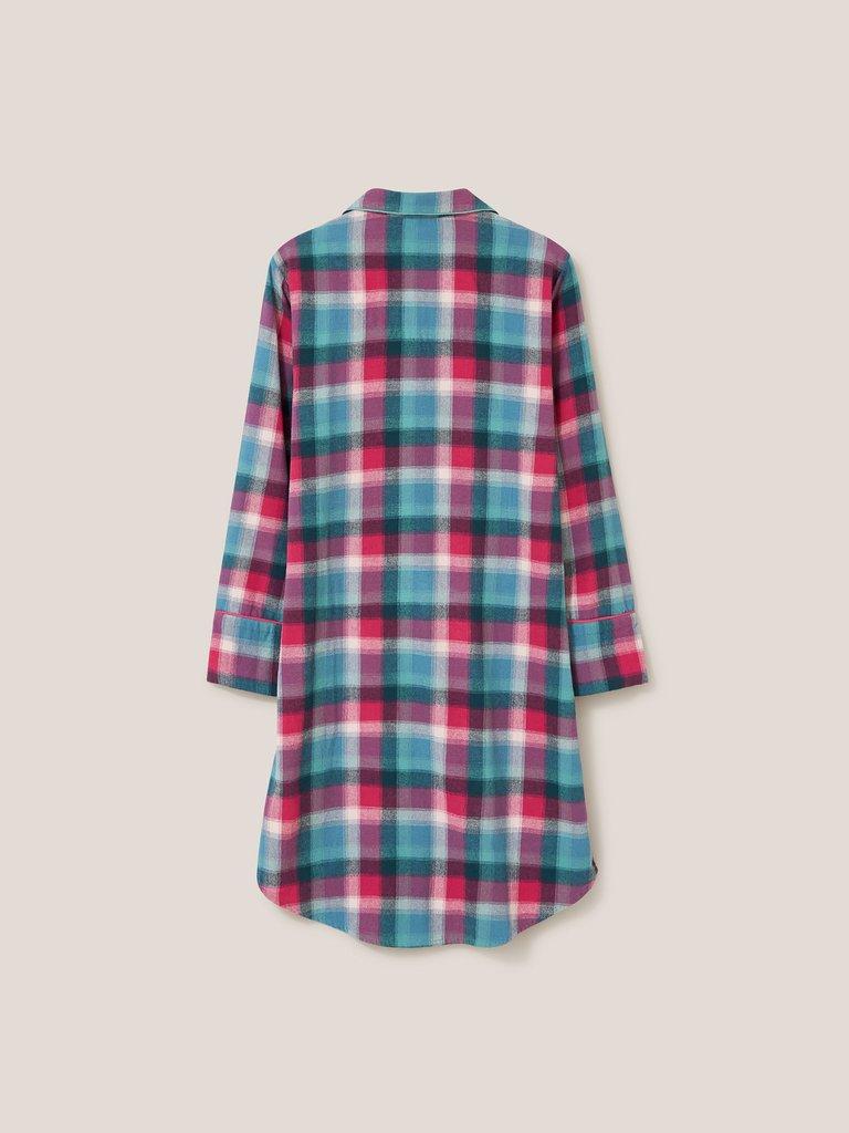 Nina Organic Check Nightie in TEAL MLT - FLAT BACK