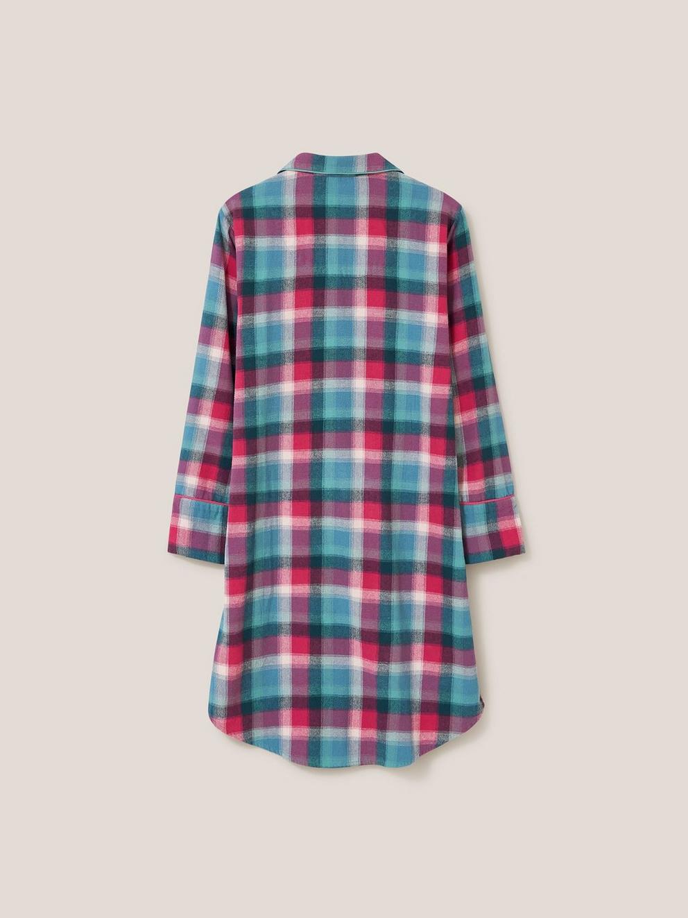 Nina Organic Check Nightie in TEAL MLT - FLAT BACK