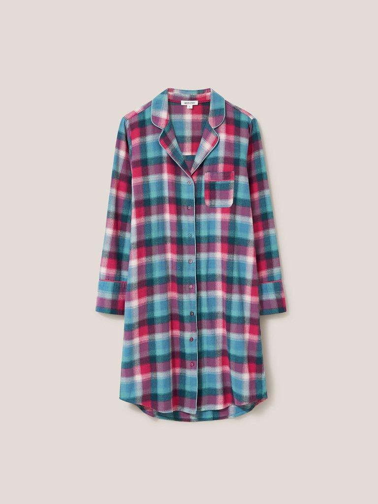 Nina Organic Check Nightie in TEAL MLT - FLAT FRONT