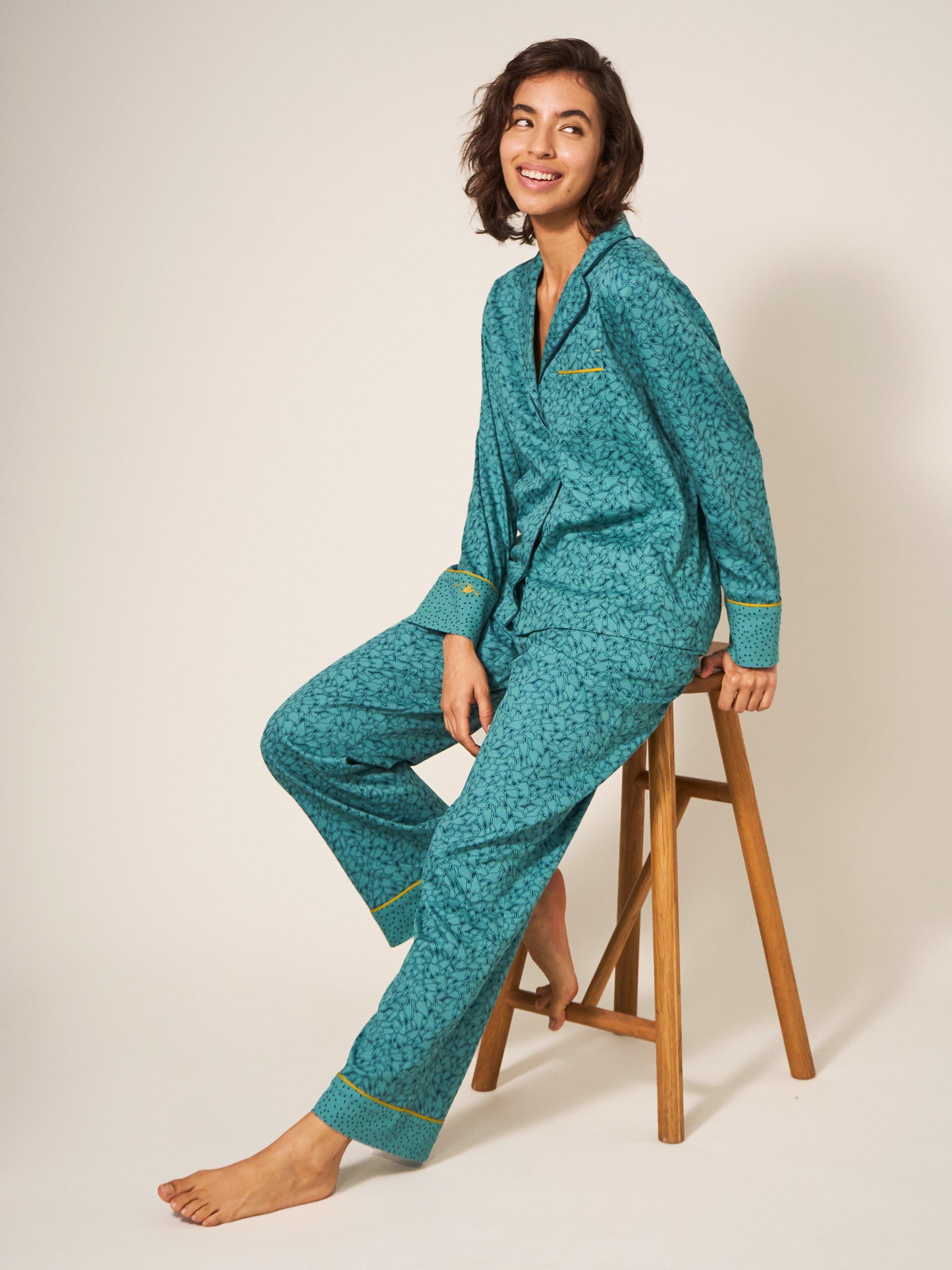 Nina Organic PJ Bottom in TEAL MULTI White Stuff