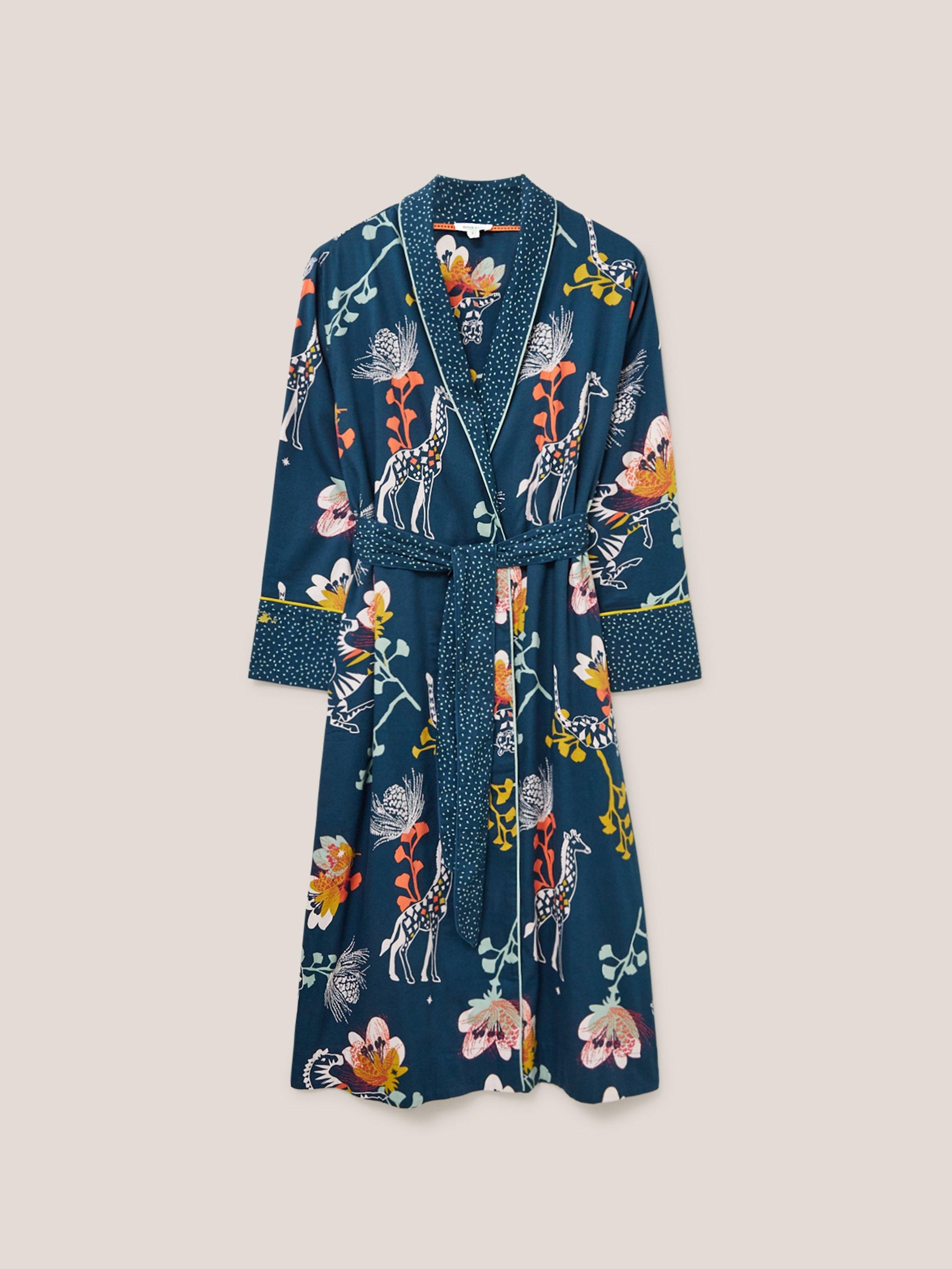 Nina Organic Dressing Gown in TEAL PRINT White Stuff