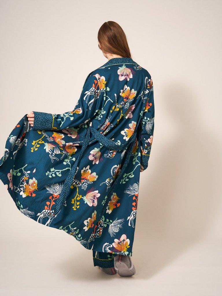 Nina Organic Dressing Gown in TEAL PR - MODEL BACK