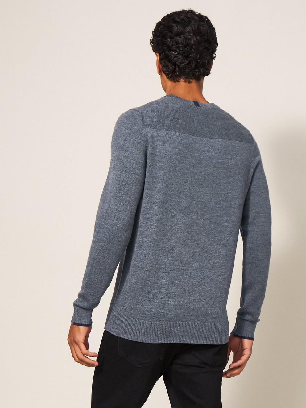 Newport Merino Vee Neck in DK GREY - MODEL BACK
