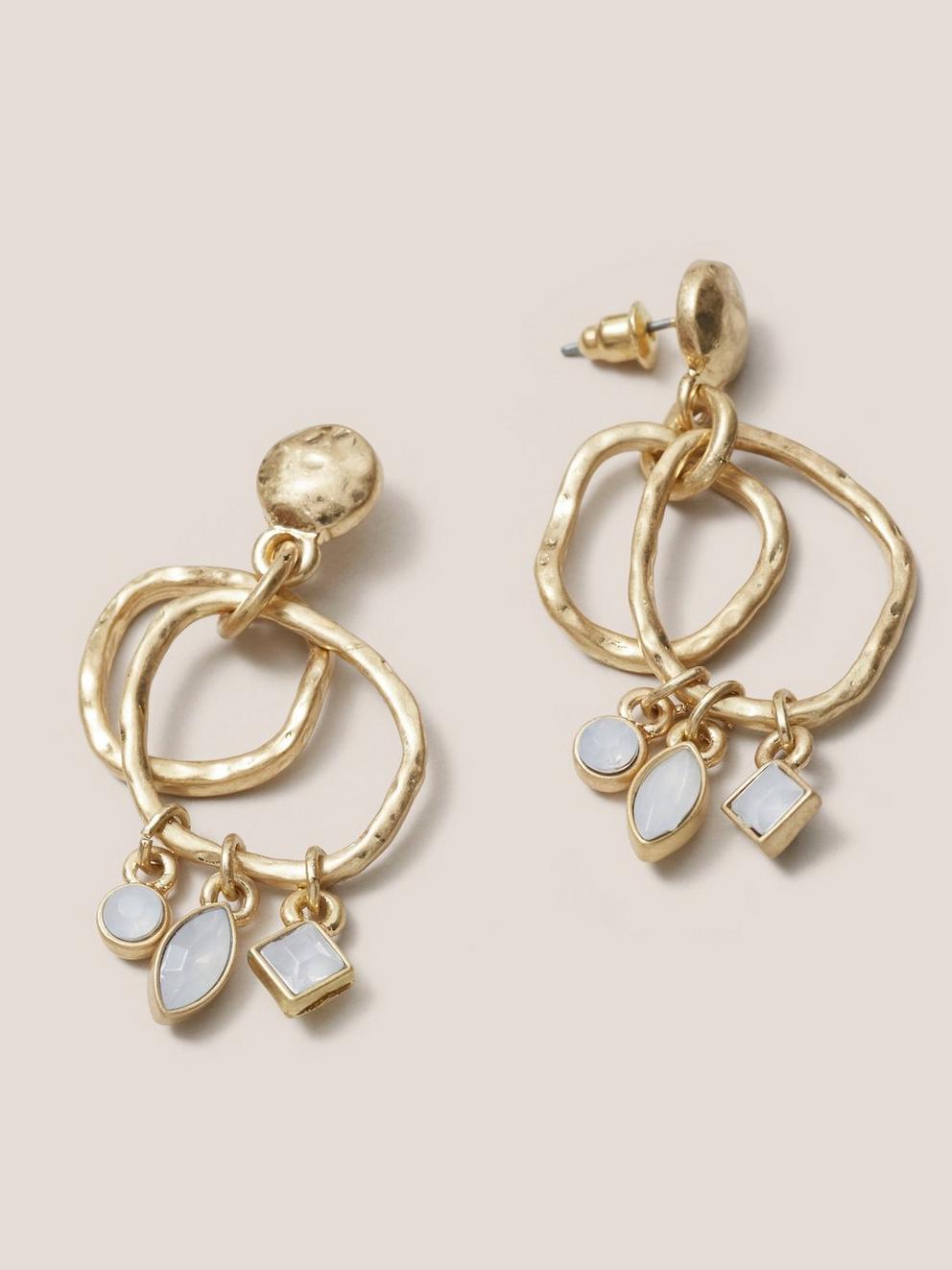 Gem Drop Earrings in GLD TN MET - FLAT DETAIL