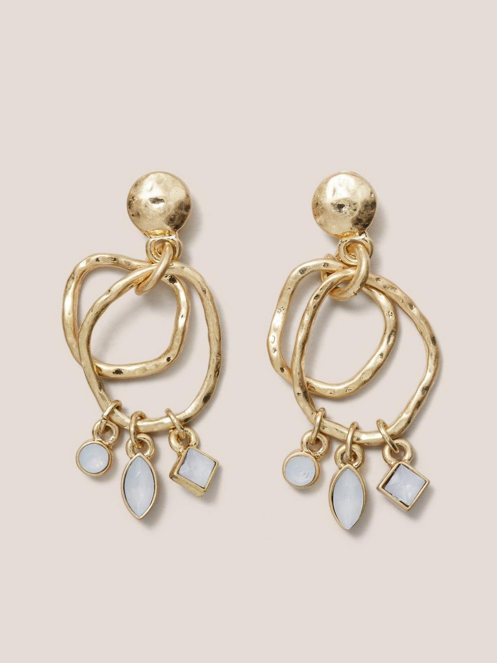 Gem Drop Earrings in GLD TN MET - FLAT FRONT