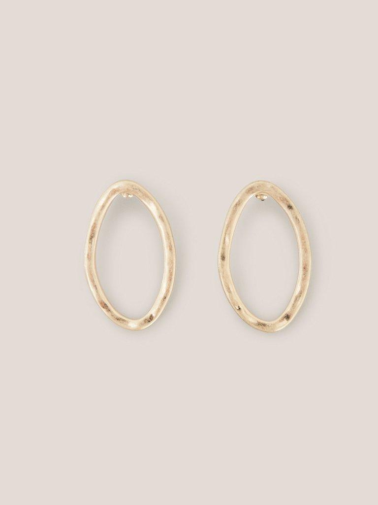 Oval Hammered Earrings in GLD TN MET - MODEL FRONT