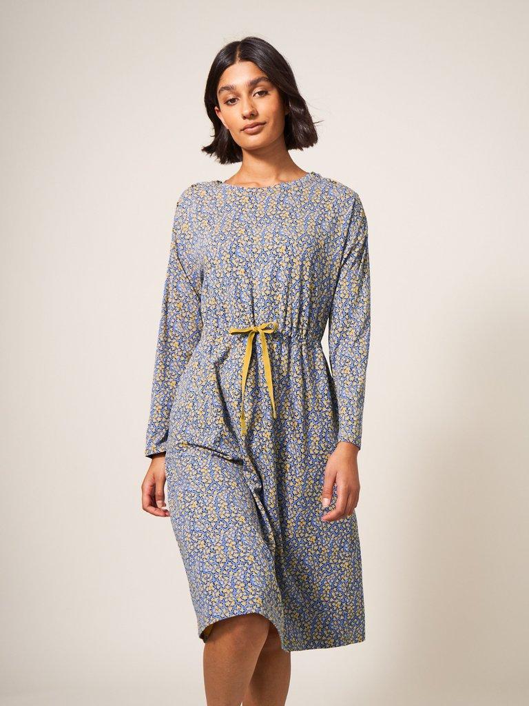 Poppy Dress Jersey in BLUE PRINT | White Stuff