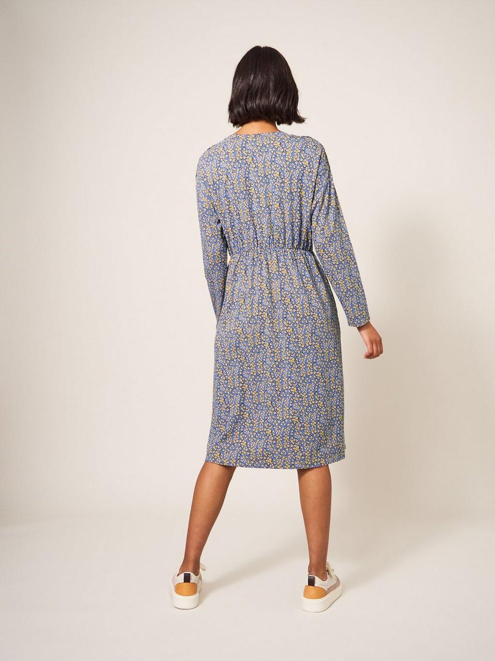 Poppy Dress Jersey in BLUE PR - MODEL BACK