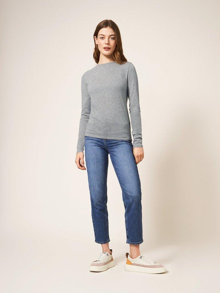 Camile Tee in MID GREY - MODEL FRONT