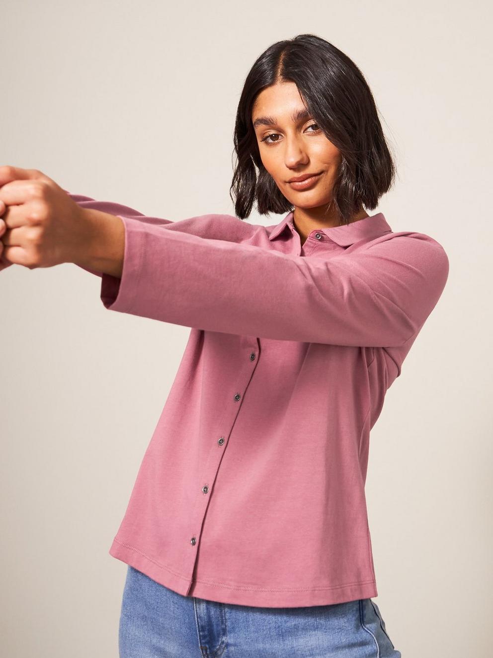 COSMIC LS SHIRT in MID PINK - MODEL FRONT