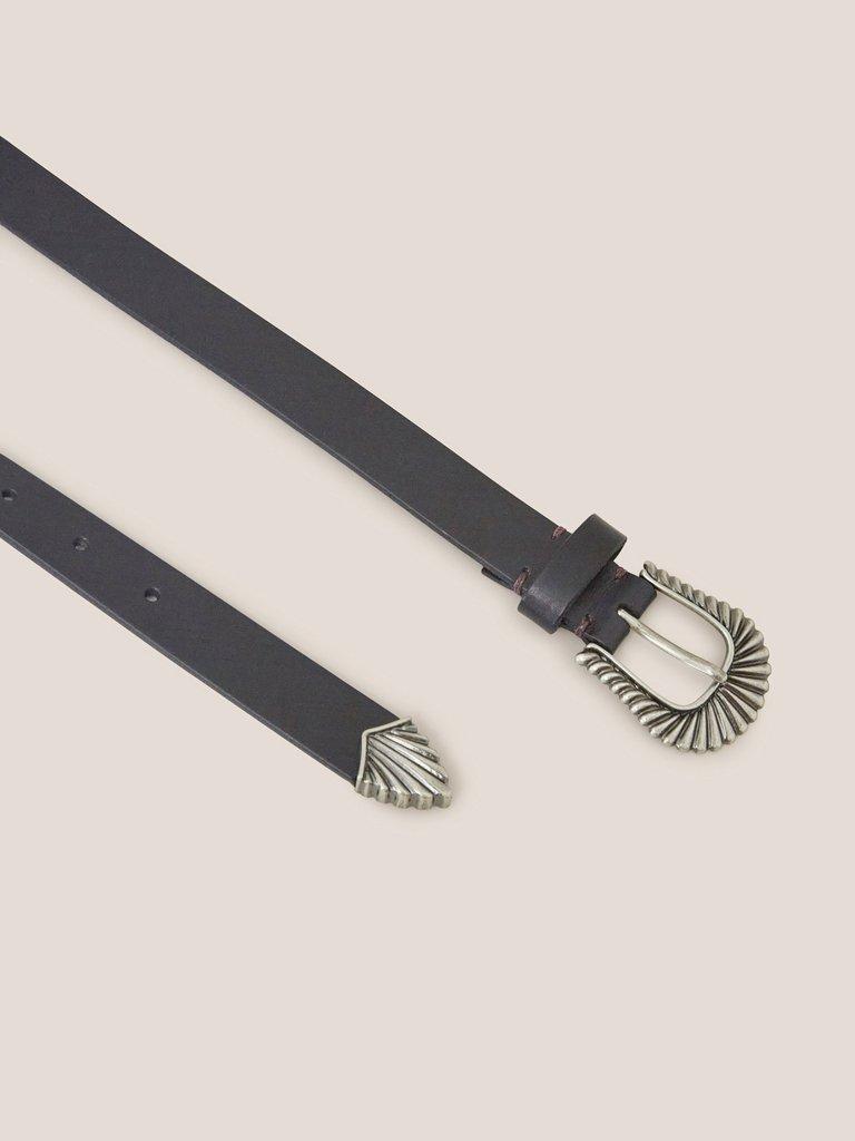 Western Leather Belt in PURE BLK - FLAT DETAIL