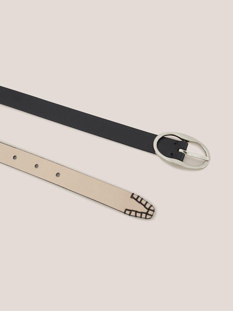 Reversible Leather Skinny Belt in BLK MLT - FLAT FRONT
