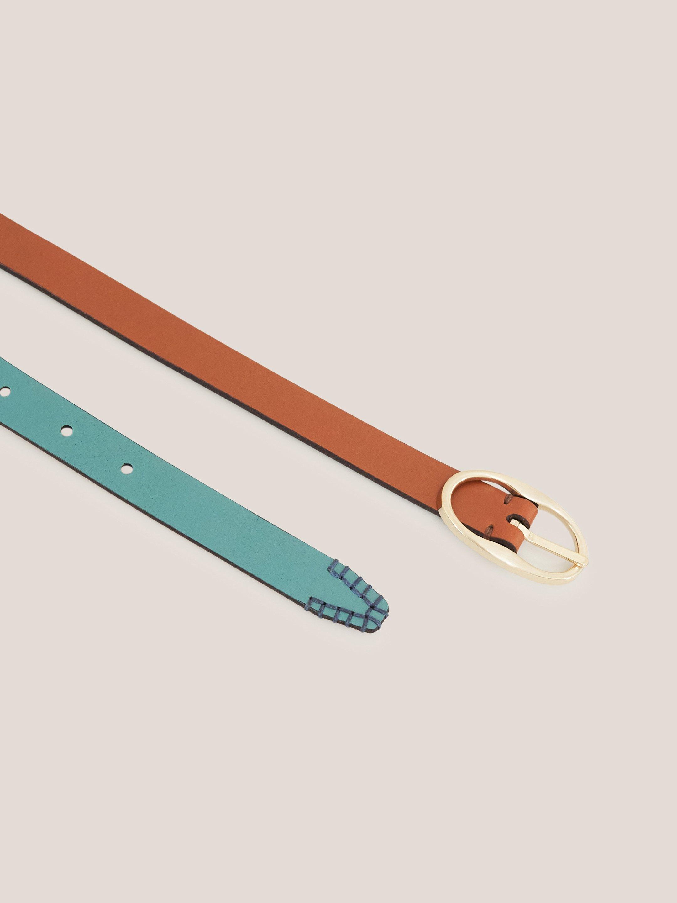 Reversible Leather Skinny Belt In TAN MULTI | White Stuff