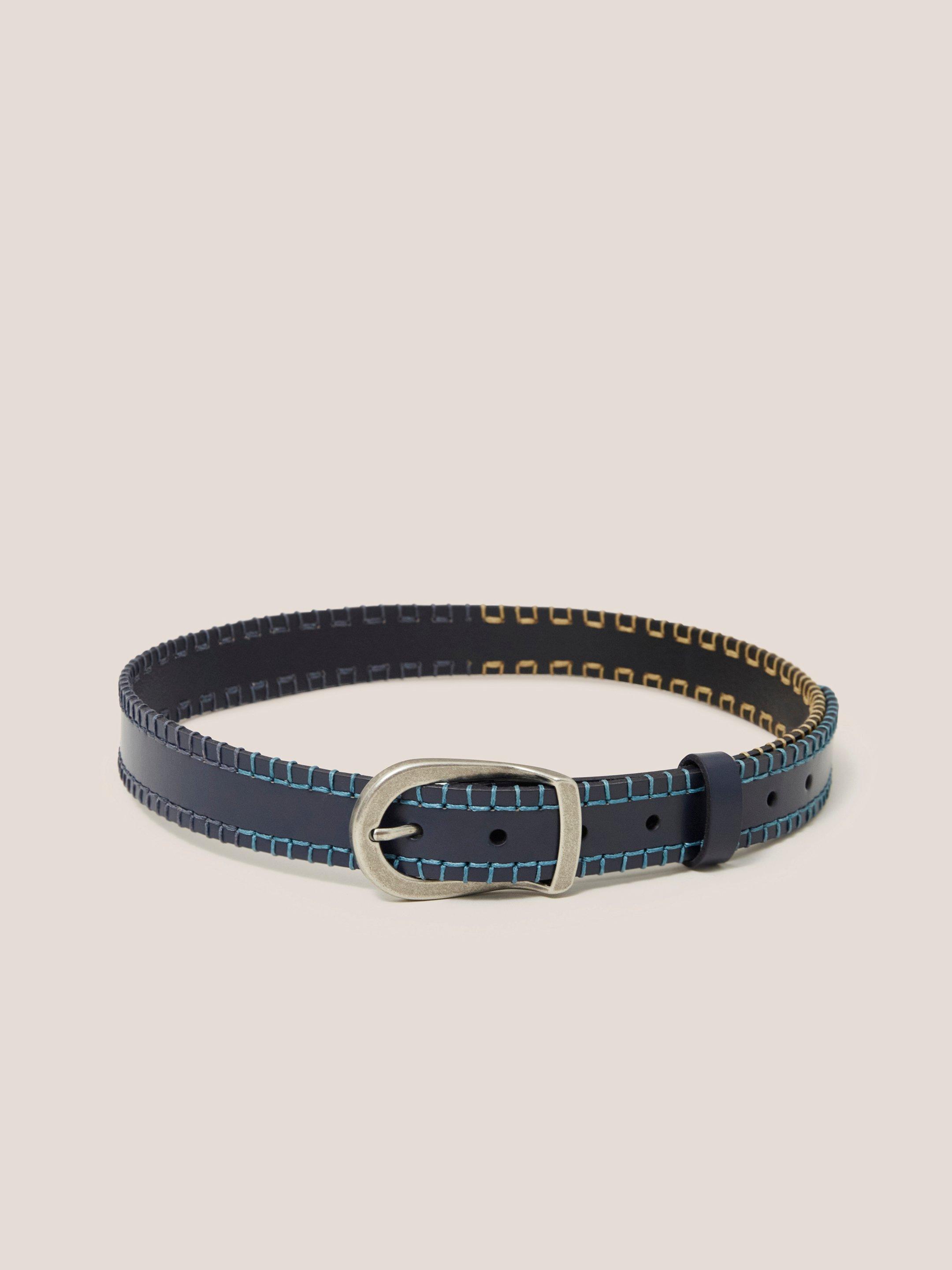 Leather Ombre Stitch Belt in DARK NAVY - FLAT BACK