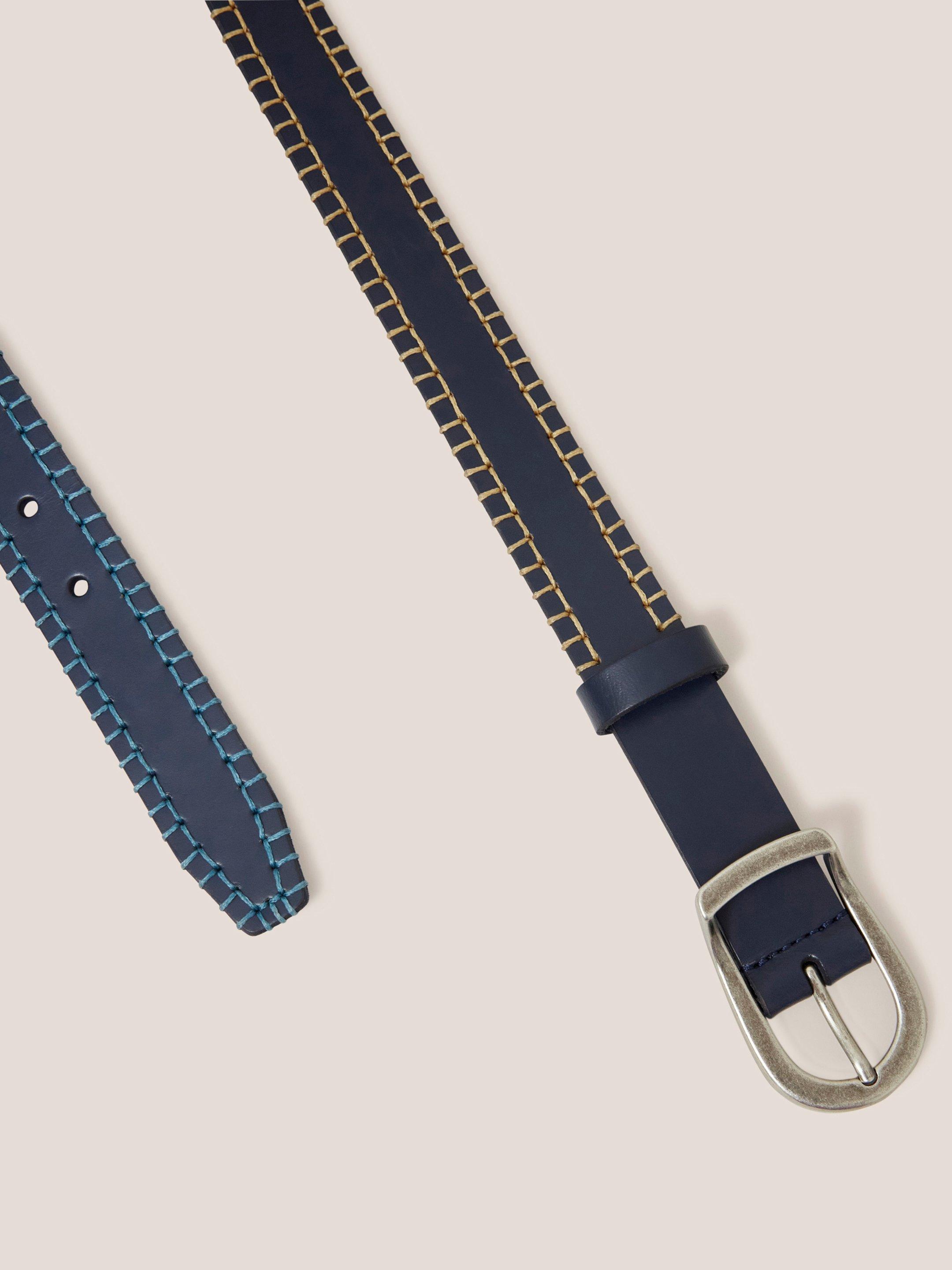 Leather Ombre Stitch Belt in DARK NAVY - FLAT DETAIL