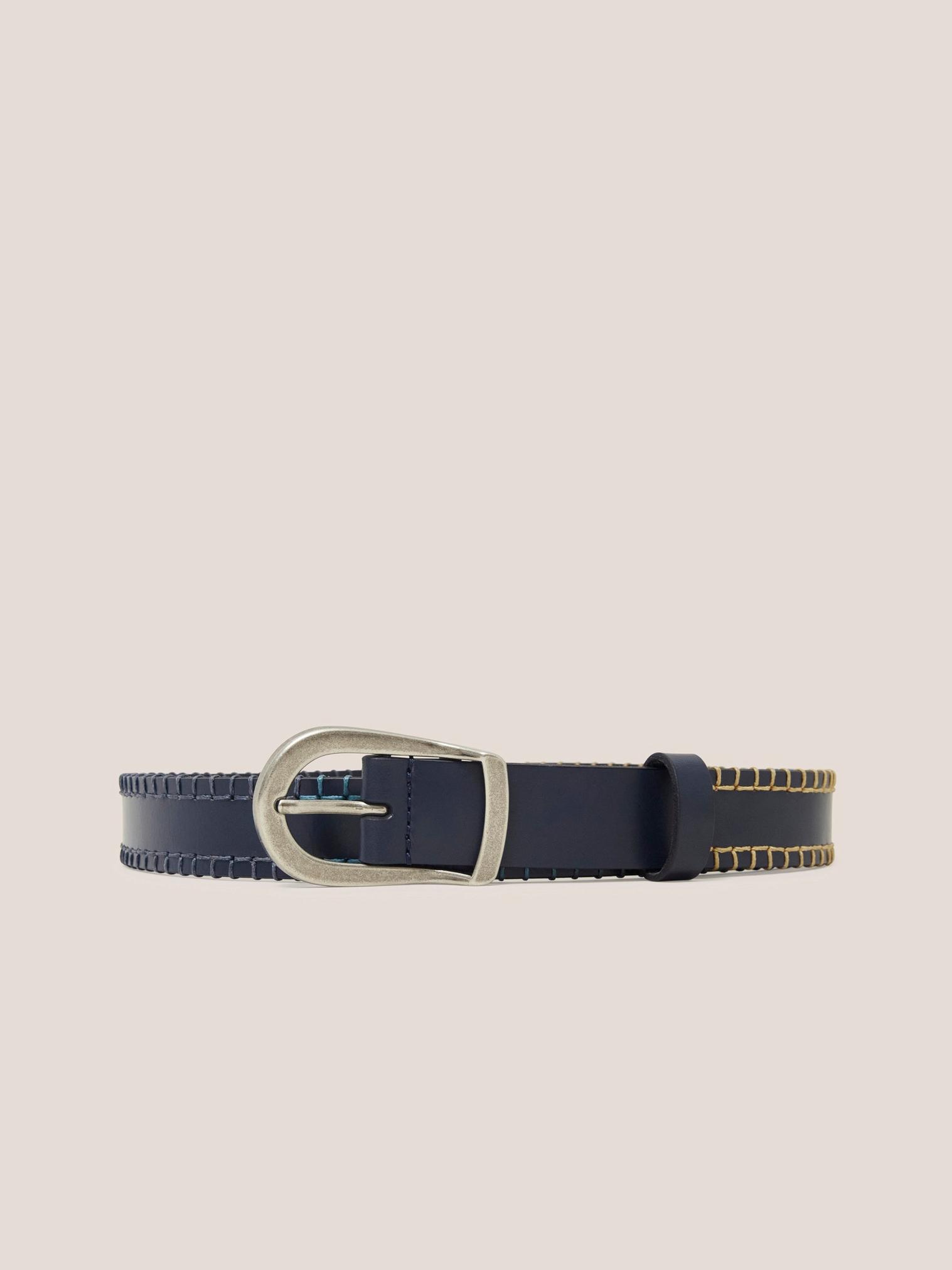 Leather Ombre Stitch Belt in DARK NAVY - FLAT FRONT