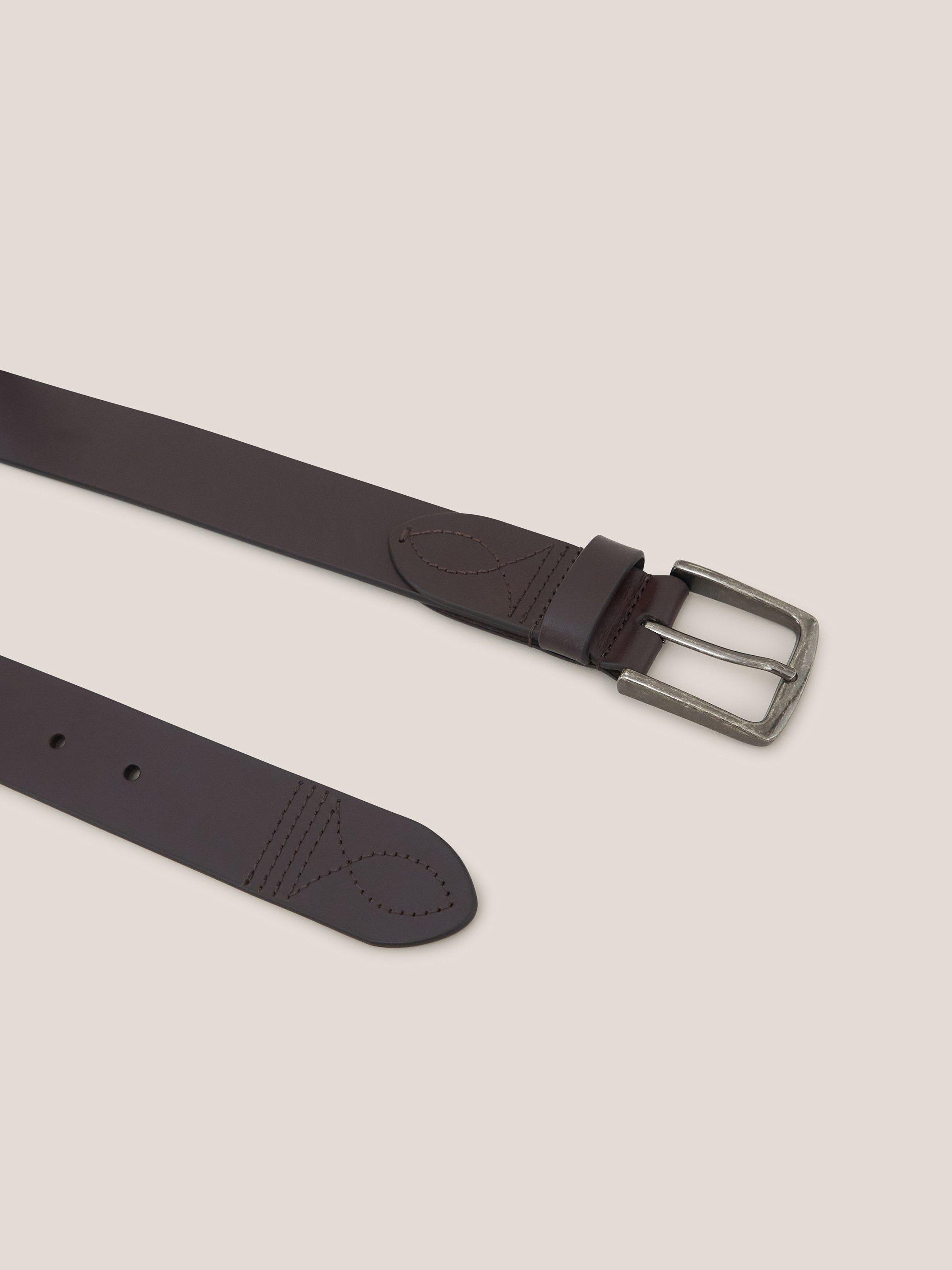 Smart Leather Belt in DK BROWN - FLAT FRONT