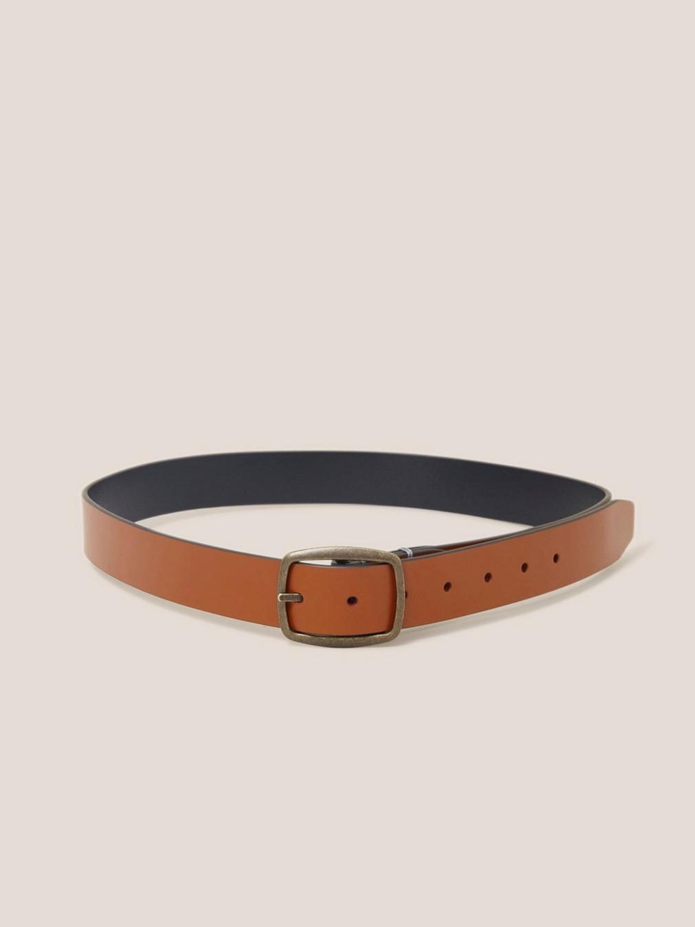 Reversible Leather Belt in TAN MULTI - FLAT BACK