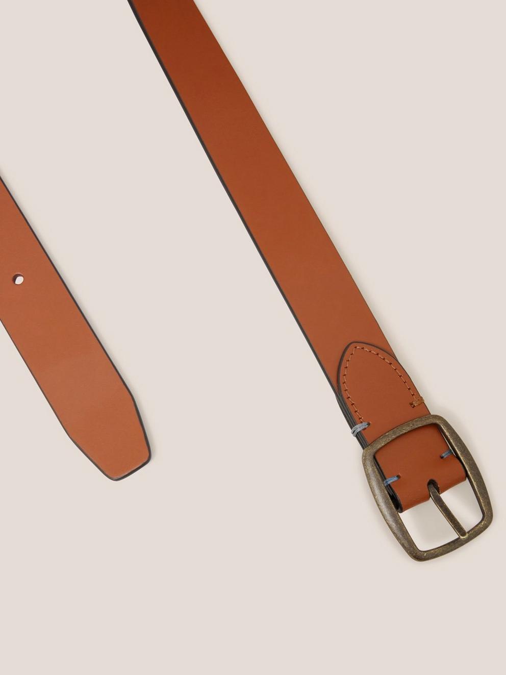 Leather Belt Reversible in TAN MULTI - FLAT DETAIL