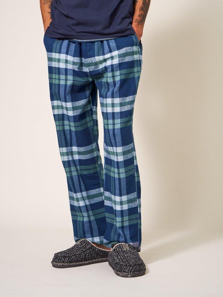 Moorland Flannel PJ Trouser in NAVY MULTI - MODEL FRONT