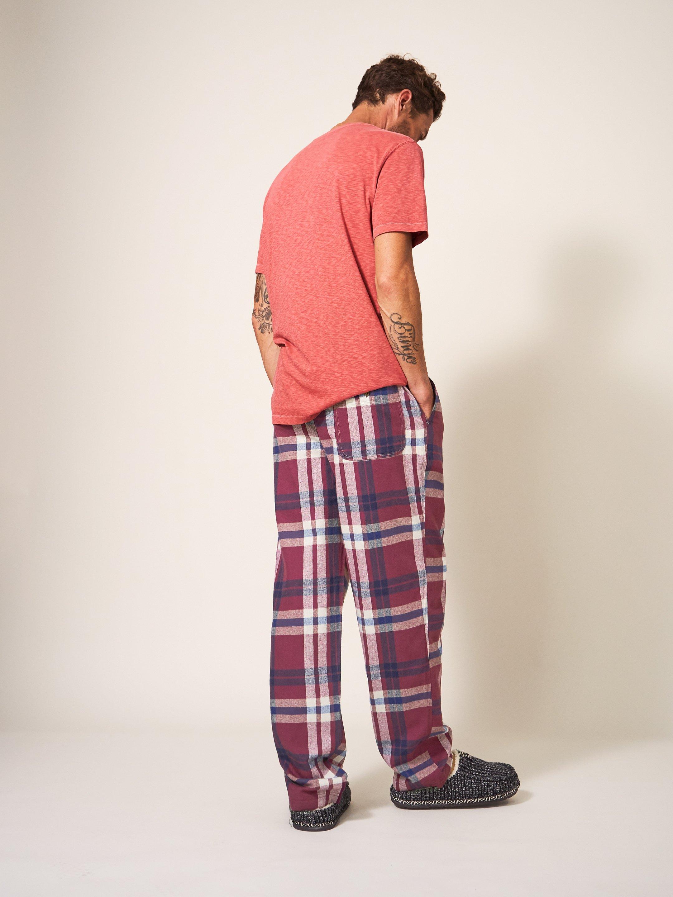 Moorland Flannel PJ Trouser in PLUM MLT - MODEL BACK