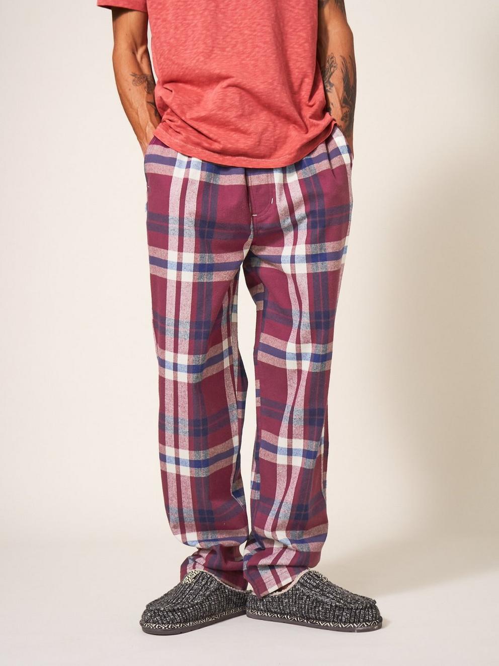 Moorland Flannel PJ Trouser in PLUM MLT - MODEL FRONT