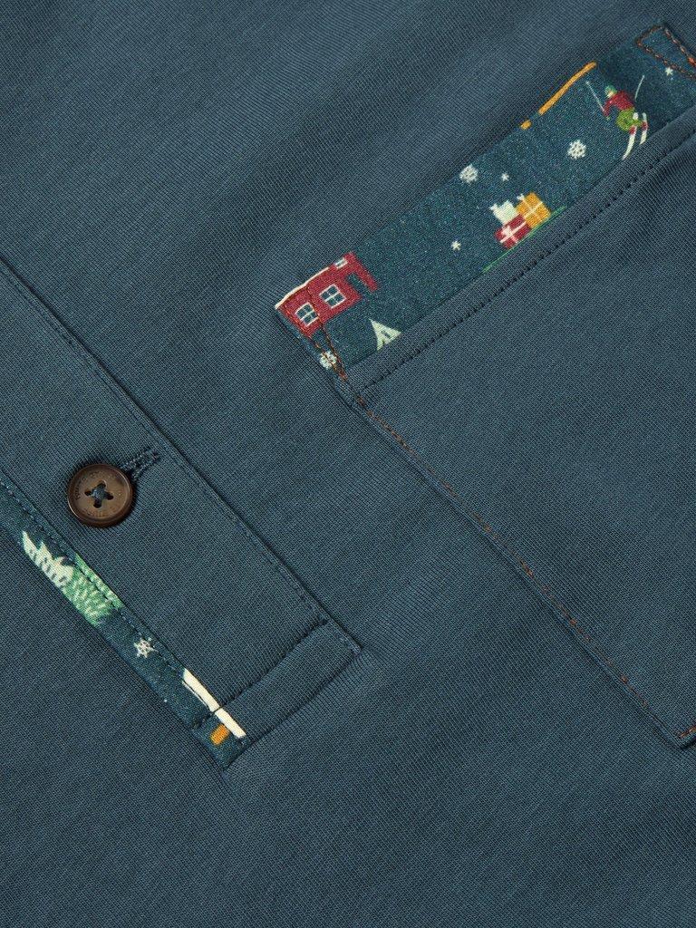 Novelty PJ Henley in MID BLUE - FLAT DETAIL