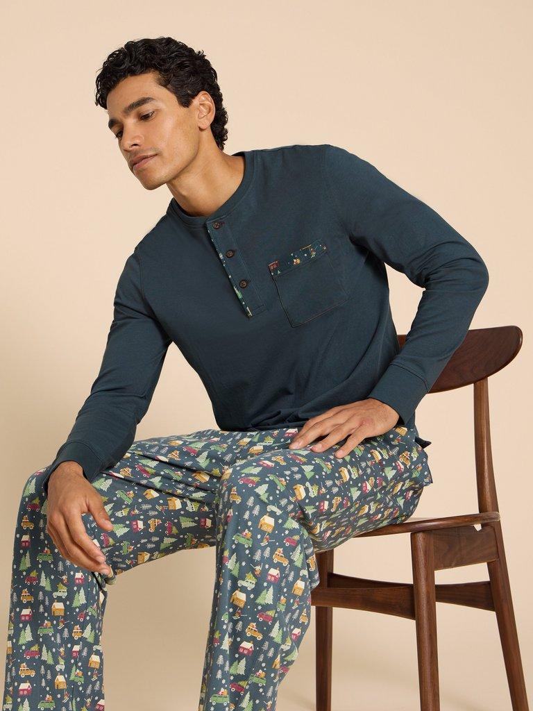 Novelty PJ Henley in MID BLUE - LIFESTYLE