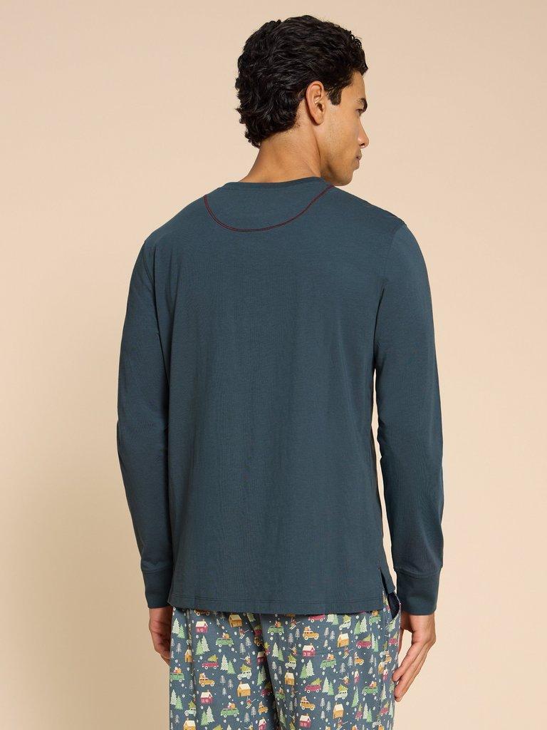 Novelty PJ Henley in MID BLUE - MODEL BACK