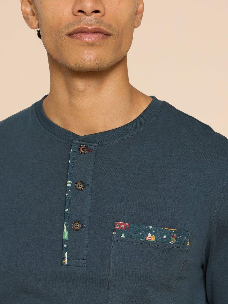 Novelty PJ Henley in MID BLUE - MODEL DETAIL