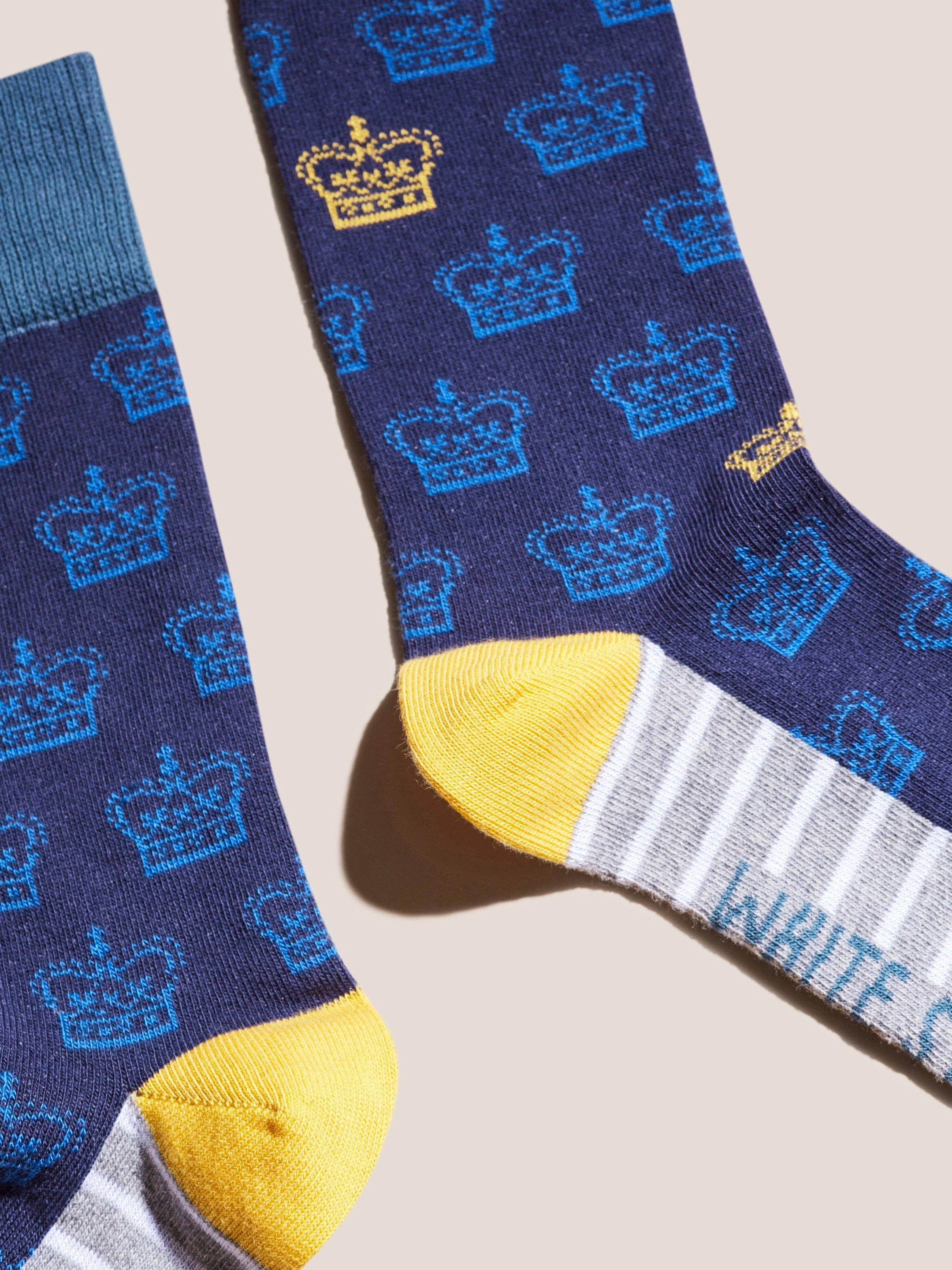 King Crown Ankle Socks in NAVY MULTI - FLAT DETAIL