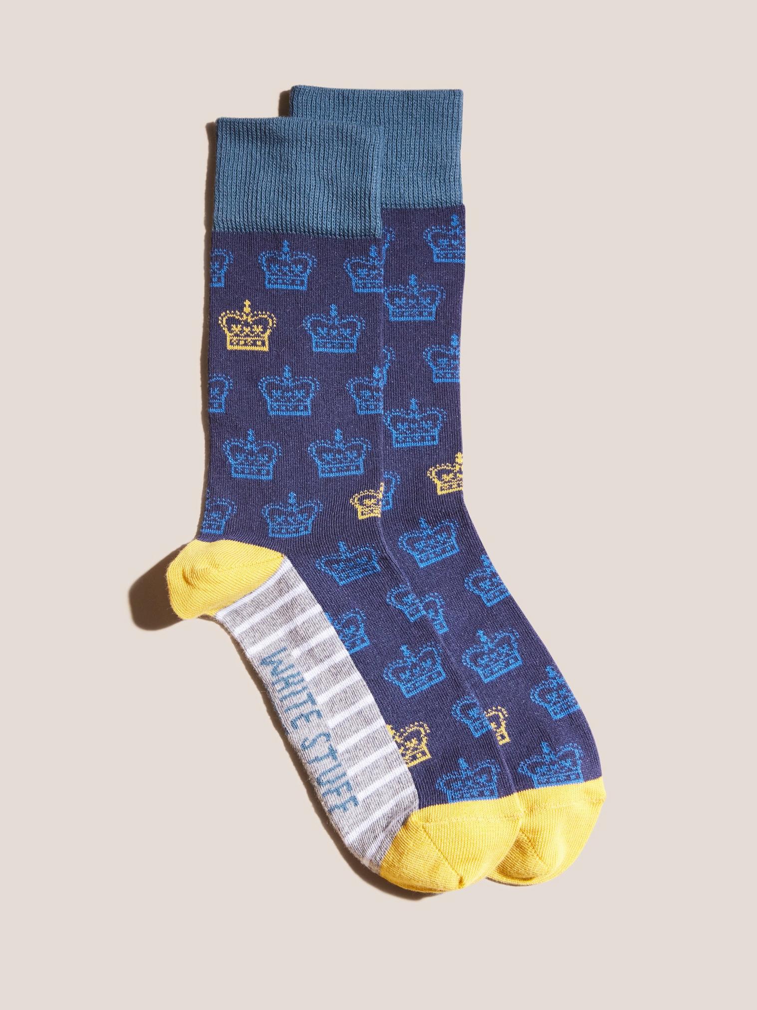 King Crown Ankle Socks in NAVY MULTI - FLAT FRONT
