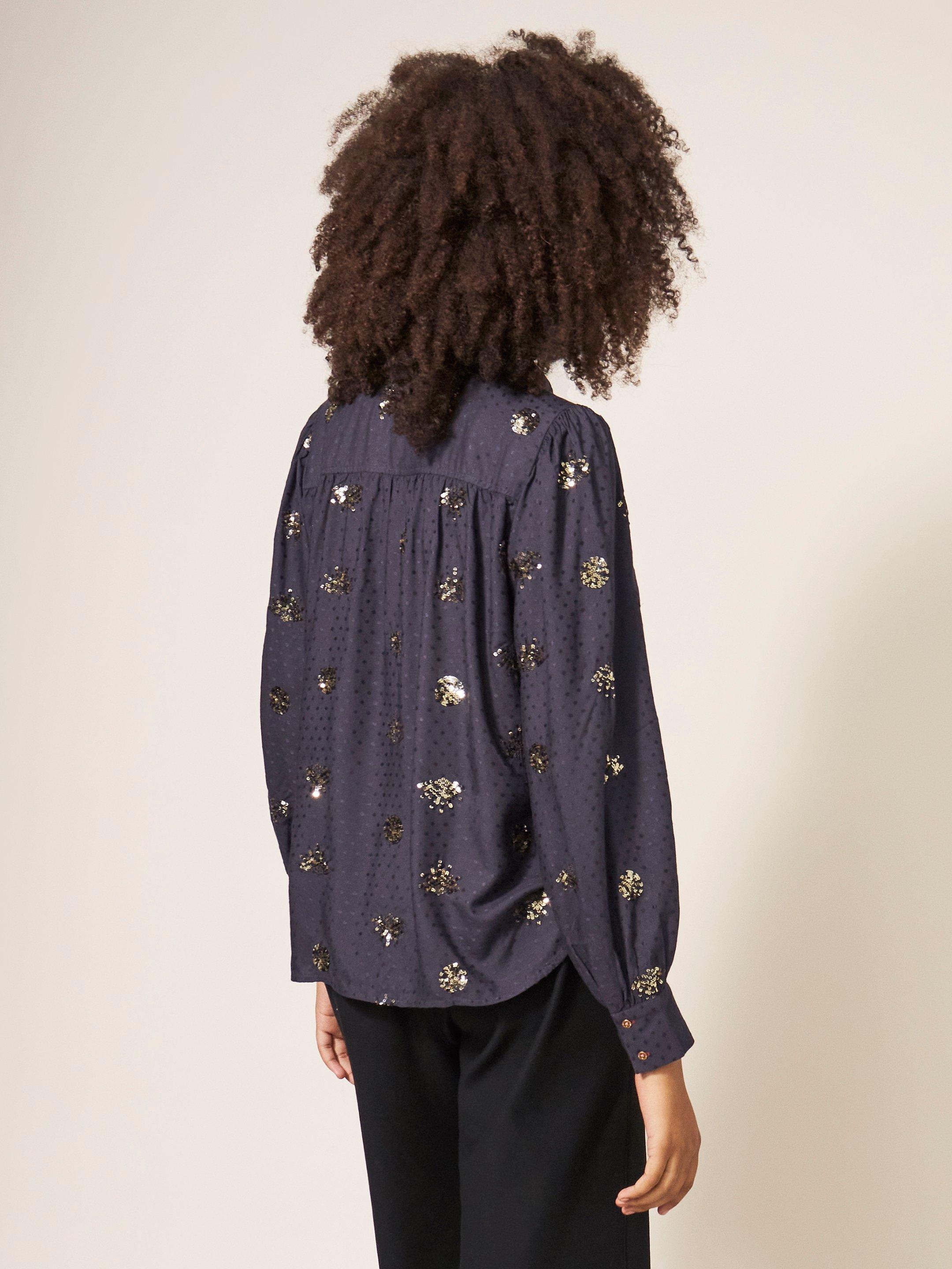 Ayla Sequin Shirt in BLK MLT - MODEL BACK