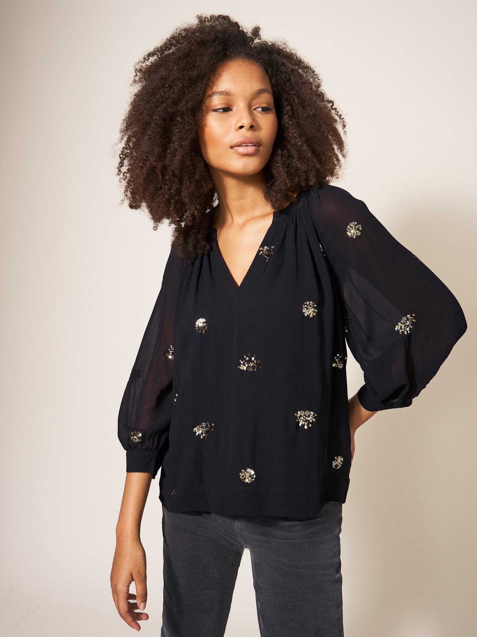 Astrid Sequin Top in BLK MLT - LIFESTYLE