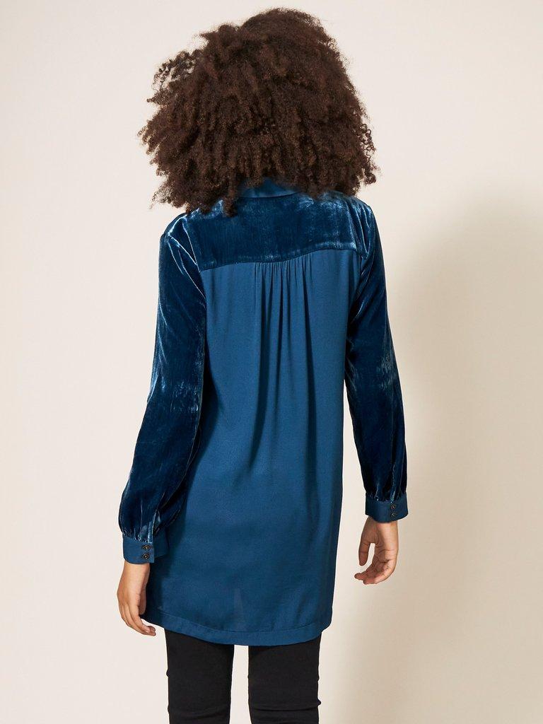 Farley Velvet Tunic in DK TEAL - MODEL BACK