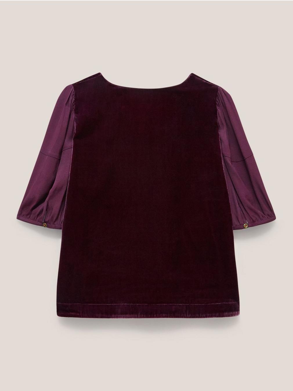 Cleo Velvet Top in DK PLUM - FLAT BACK