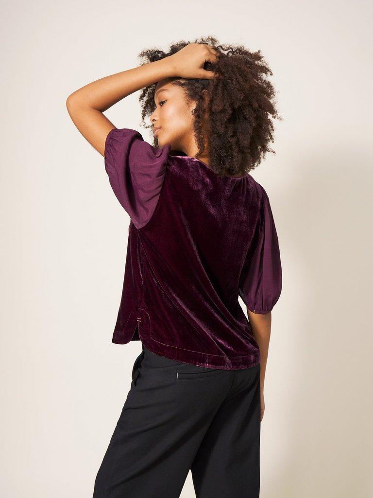 Cleo Velvet Top in DK PLUM - MODEL BACK