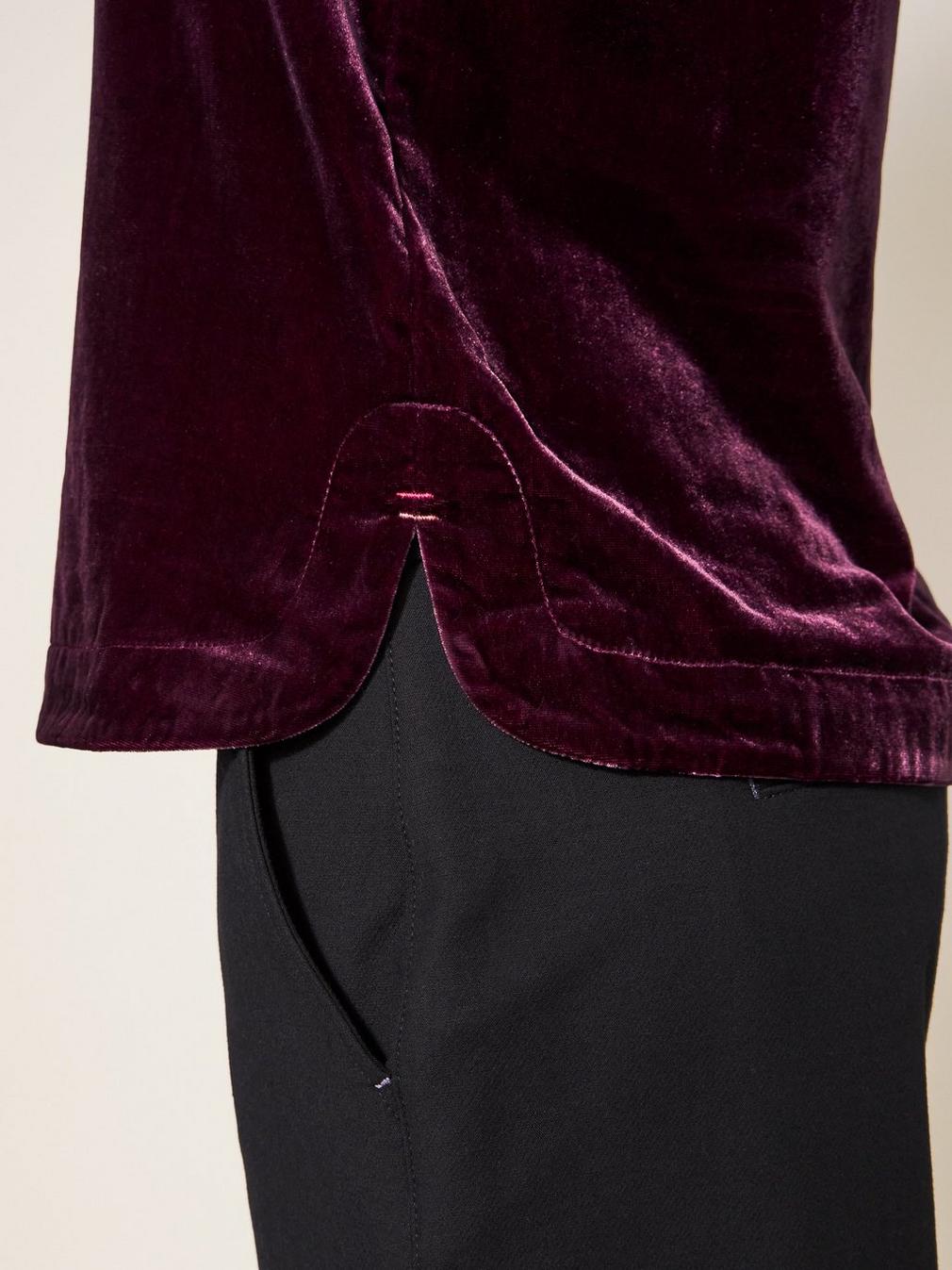 Cleo Velvet Top in DK PLUM - MODEL DETAIL