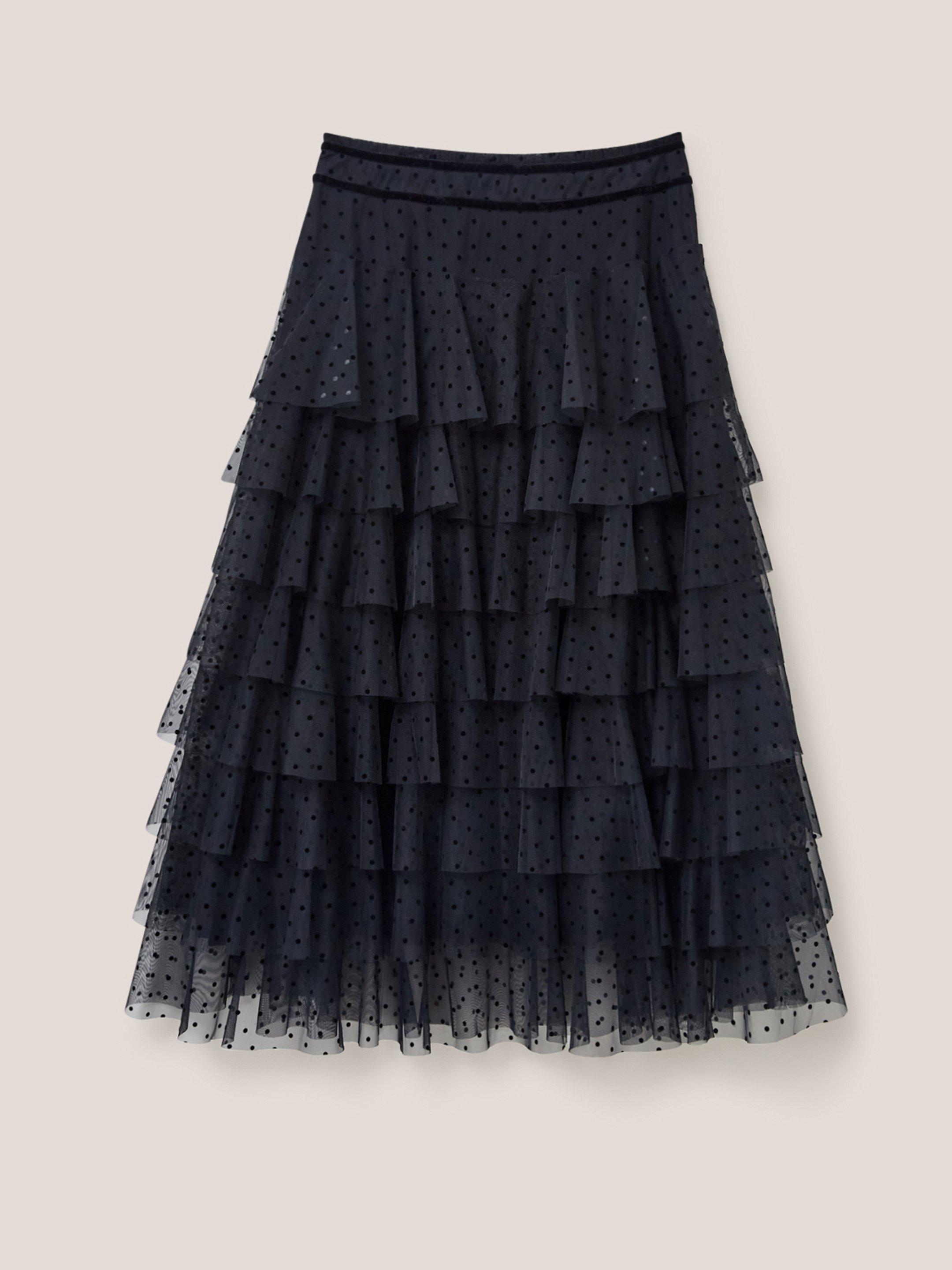 Rowan Spot Tulle Skirt in PURE BLK - FLAT BACK